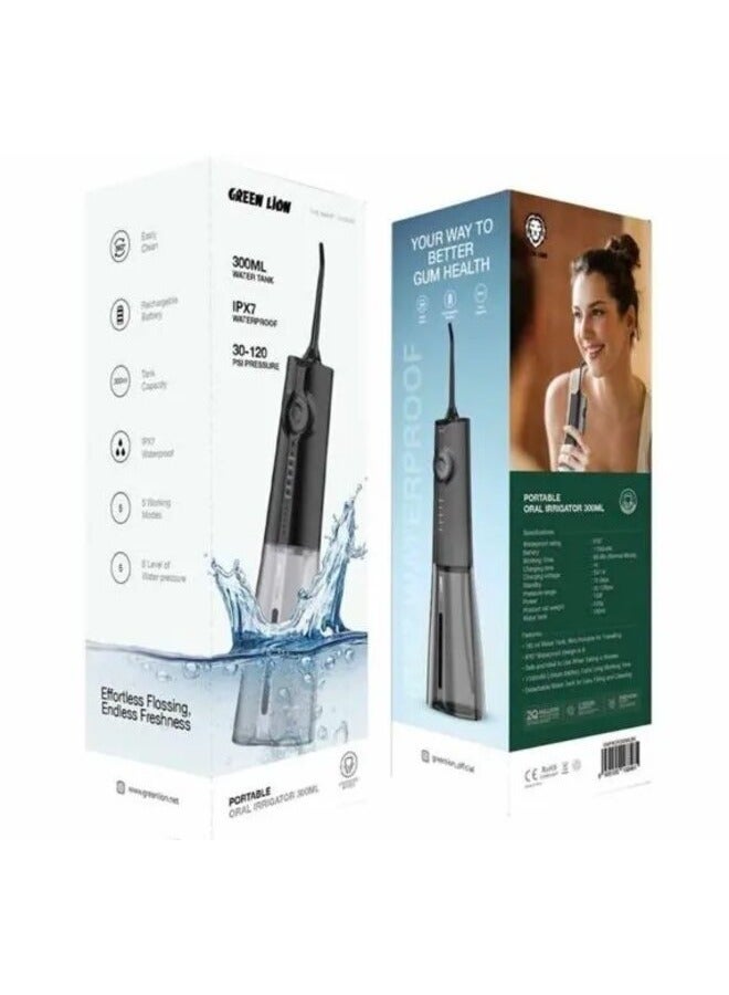 Portable Oral Irrigator, 300ML Water Tank, IPX7 Waterproof, 30-120 PSI Pressure, 5 Modes, Black