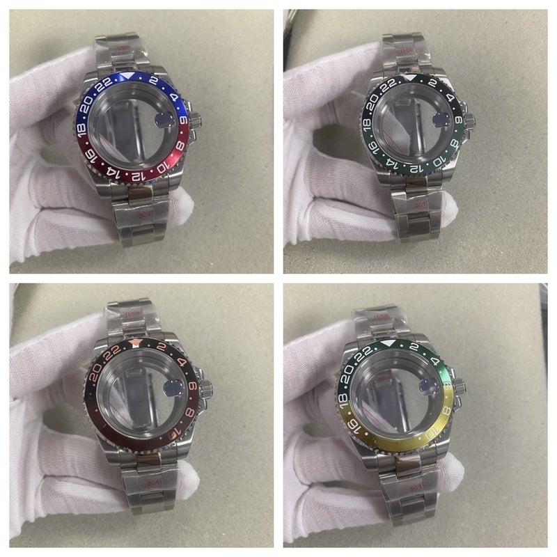 Replacement Bezel Case Fit NH35/36/38/7S/4R Movements A15 sub embossed rose gold ring + magnifying glass transparent bottom + medium light belt
