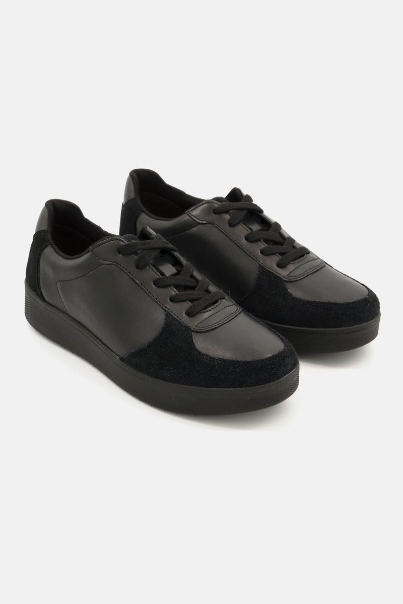 Women Leather Lace Up Casual Shoes, Black