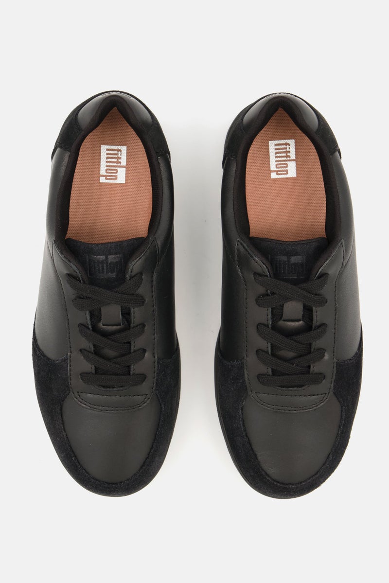 Women Leather Lace Up Casual Shoes, Black