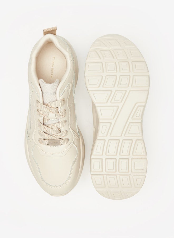 Women Panelled Low Ankle Sneakers with Lace-Up Closure