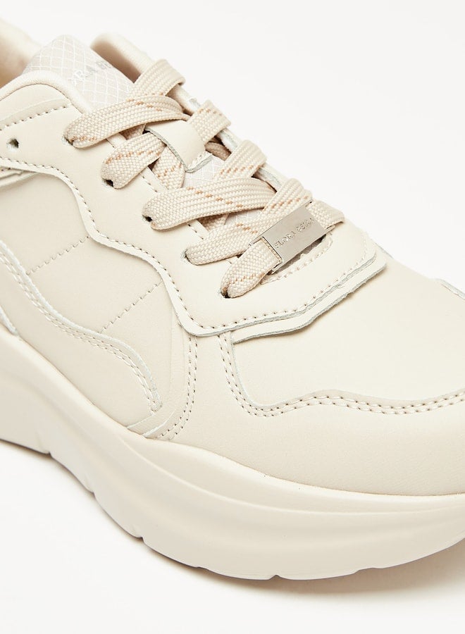 Women Panelled Low Ankle Sneakers with Lace-Up Closure