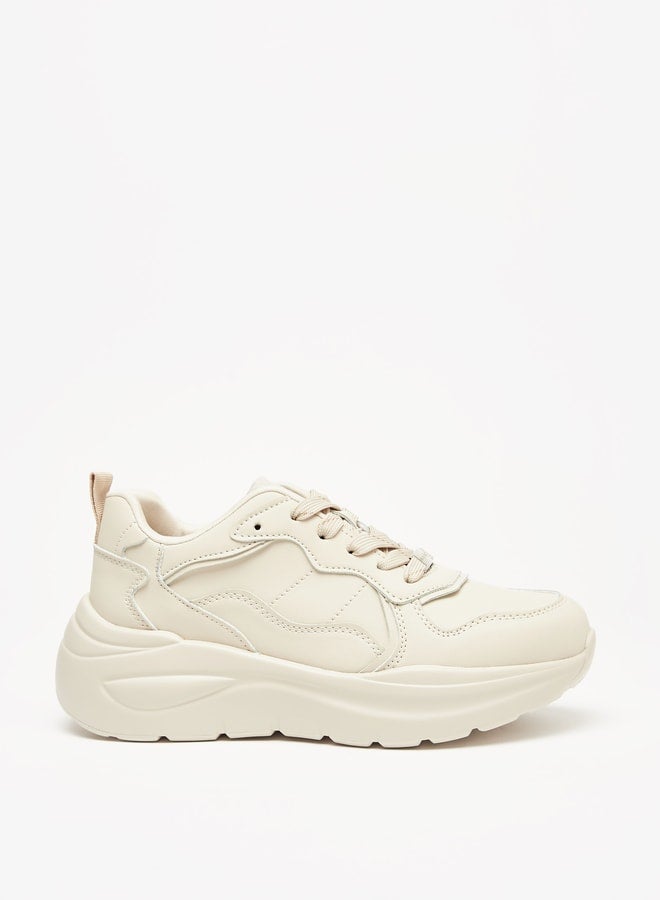 Women Panelled Low Ankle Sneakers with Lace-Up Closure