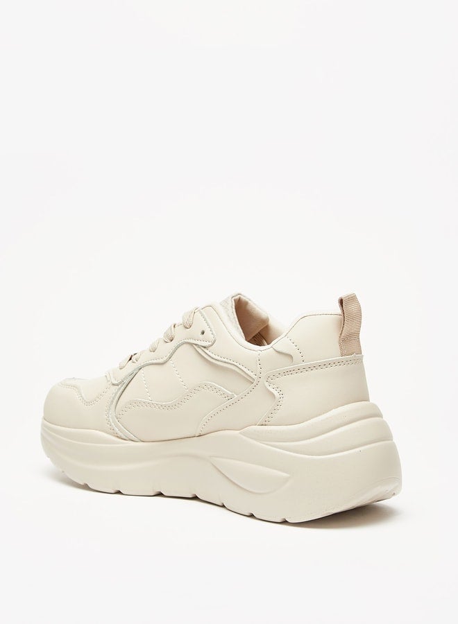 Women Panelled Low Ankle Sneakers with Lace-Up Closure