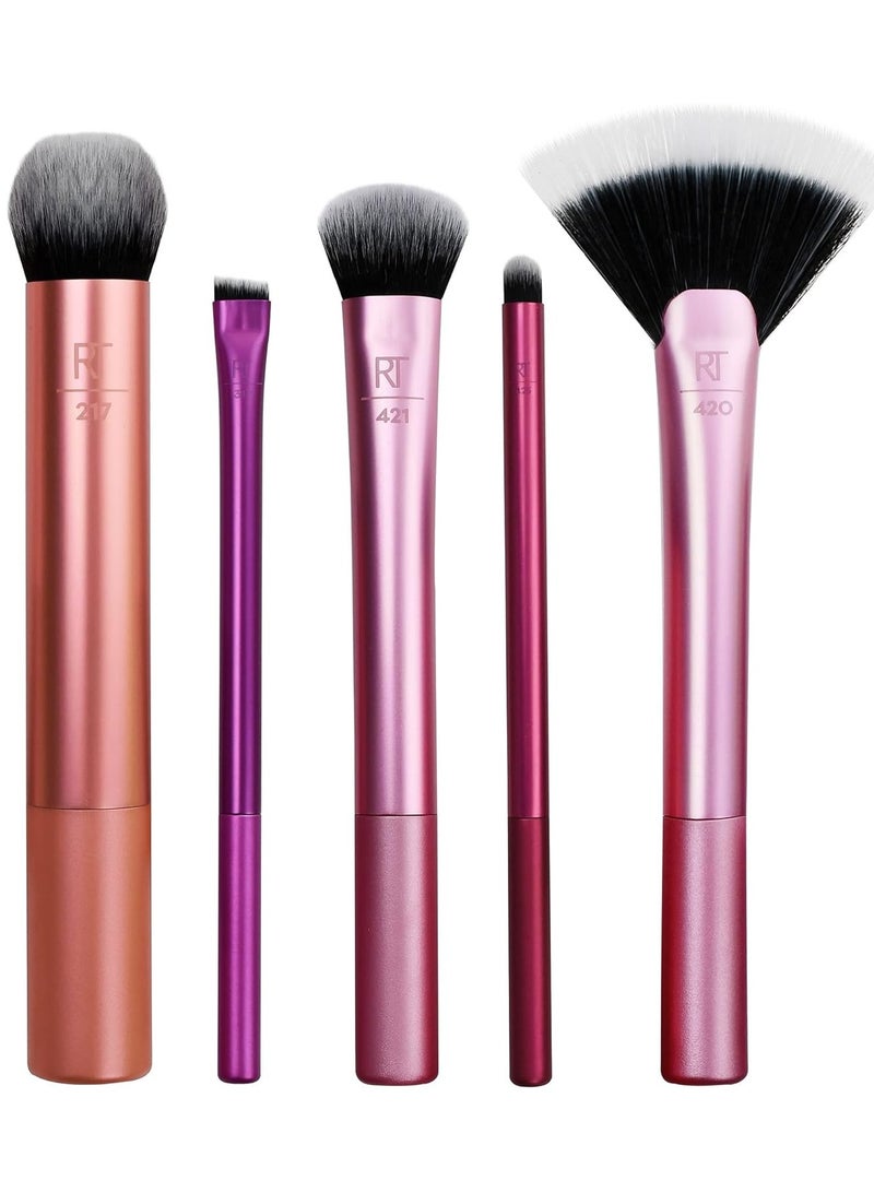 Artist Essentials Makeup Brush Set For Foundation Blush Highlighter Eyeshadow and Liner Professional Makeup Tools Synthetic Bristles Vegan and Cruelty Free 5 Piece Set