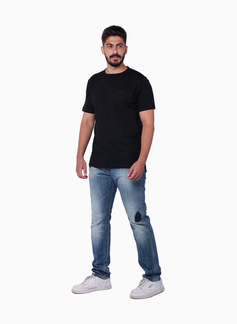 PRINCE 9506 Straight Fit Blue Jeans with Distressed Patches and Shaded Effects for Men - Vintage-Inspired Casual Denim by Reign Italia