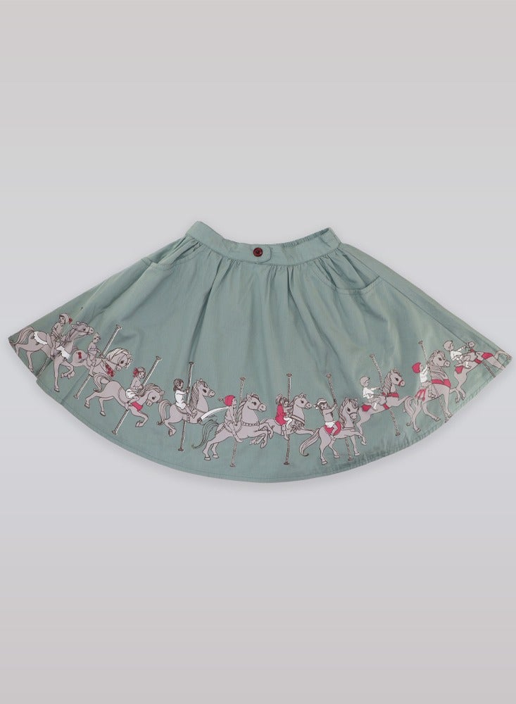 Belle & Boo Reversible Carousel Skirt/Teal- 4-5 Years