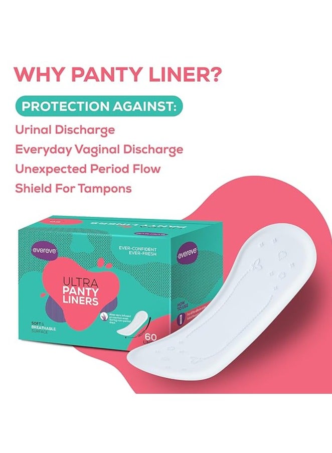 Evereve Anti-Bacterial Panty Liners for Women, Pack of 120, 180mm Length, with Aloe Vera, Protection Against Leakage, Discharge & Rashes for 8 hours, provides freshness for non-period days & spotting