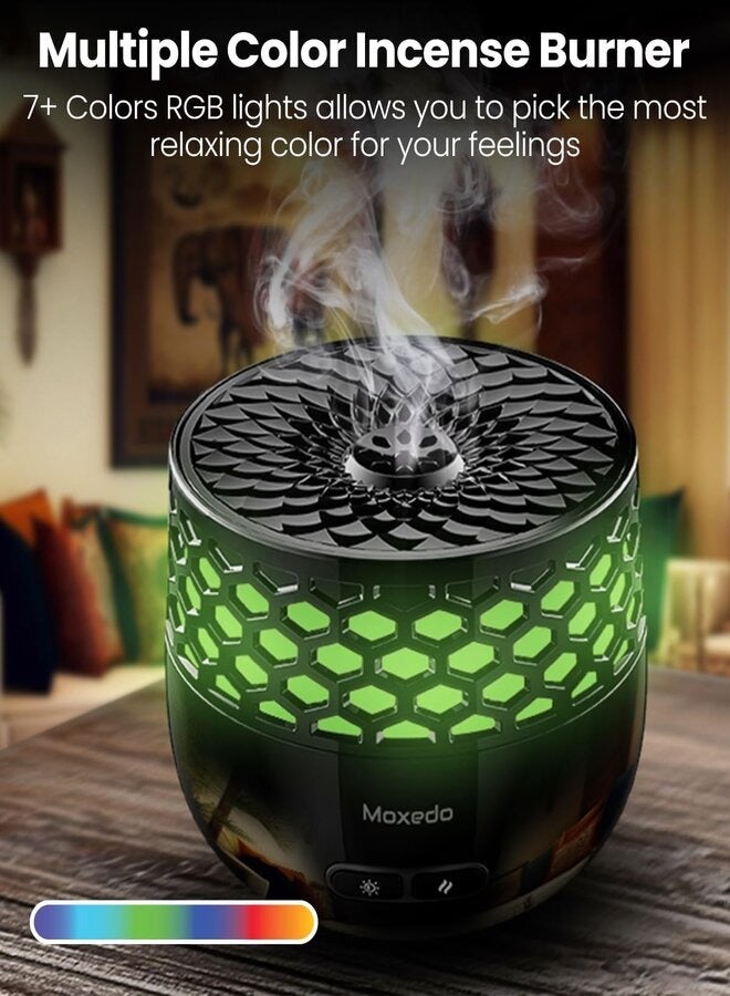 Moxedo Electric Incense Burner Portable Aroma Diffuser with 7 Colors LED Lights USB Rechargeable for Office and Home Décor (BLACK)