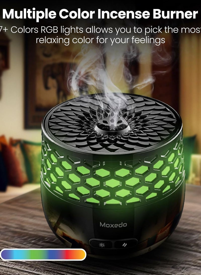 Moxedo Electric Incense Burner Portable Aroma Diffuser with 7 Colors LED Lights USB Rechargeable for Office and Home Décor (BLACK)