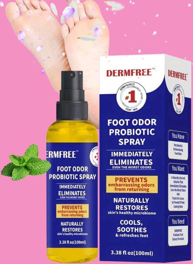 100ml Foot Odor Probiotic Spray Foot Odor Remover Spray Immediately Eliminates and Prevent Odor from Returning Cool Refresh Foot and Shoe Deodorant Spray with Castor Seed Oil and Mint Odor Eliminator