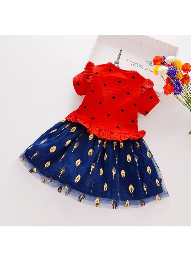 Two Tone Short Sleeve Casual Dress Red/Navy Blue