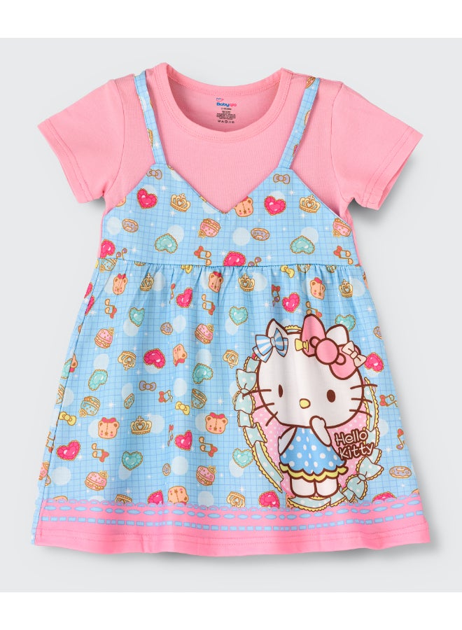 Kitty Printed Spaghetti Strap Dress With Attached Tees Pink