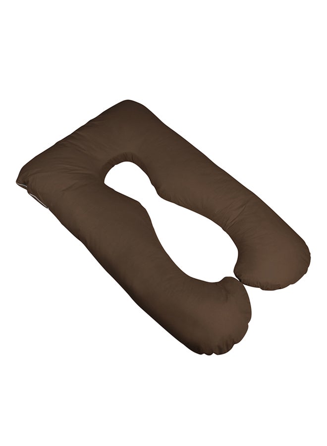 Comfortable U-Shaped Full Body Maternity Pillow Cotton Coffee Brown 120x80centimeter