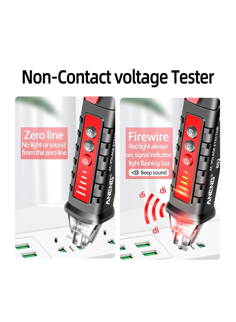 Non Contact Voltage Tester, with Range Ac Voltage 12v-1000v, Live/Null Wire Electrical Tools with Lcd Display, Flashlight, Pocket-Sized Pen Dector, Buzzer Alarm, Wire Breakpoint Finder(1 Pack)