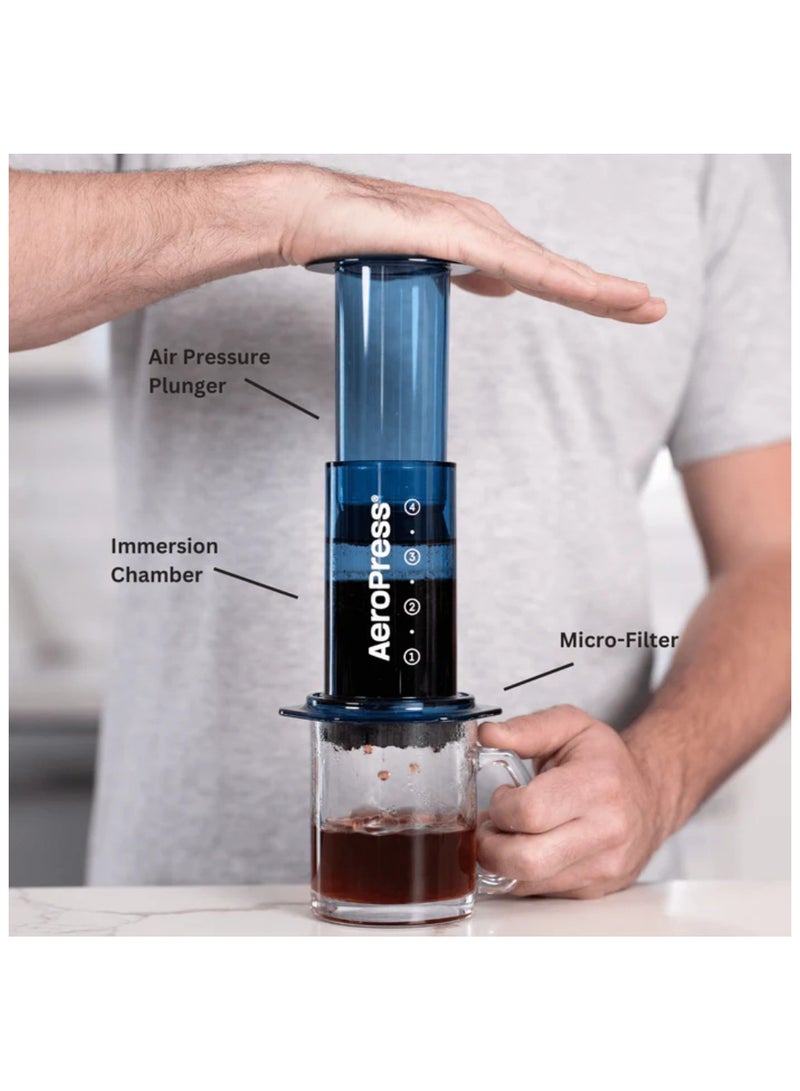 Coffee Maker, 3-in-1 Brewing, Portable, Made in USA, Clear Blue - 1-2 Cups