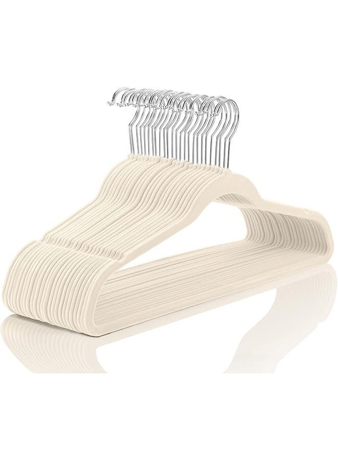 100 Velvet Hangers, Non-Slip Hangers-Space Saving, Beige