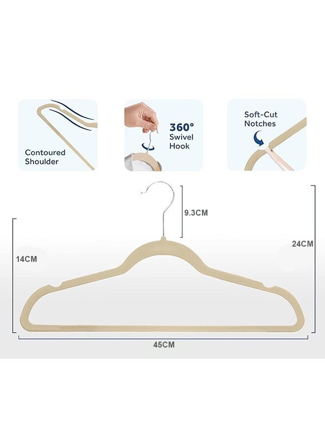 100 Velvet Hangers, Non-Slip Hangers-Space Saving, Beige