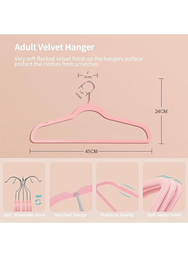 100 Velvet Hangers, Non-Slip Hangers-Space Saving,  Pink
