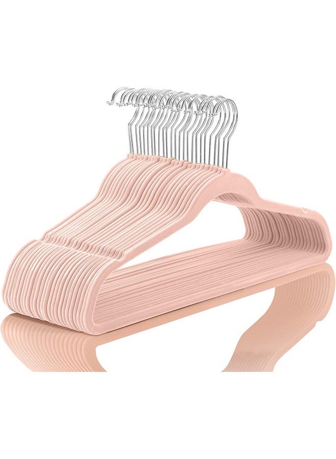 100 Velvet Hangers, Non-Slip Hangers-Space Saving,  Pink