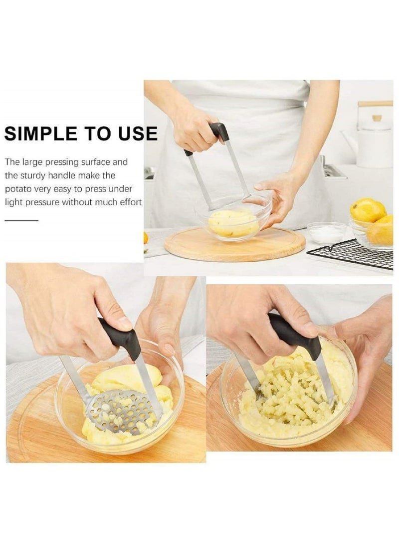 Zuleen 1pcs Potato Masher, Stainless Steel Premium Hand-Mashed Machine, purees Baby Food, Fruit And Vegetable Smasher, with Wide Ergonomic Horizontal Handle Fine-Grid Plate