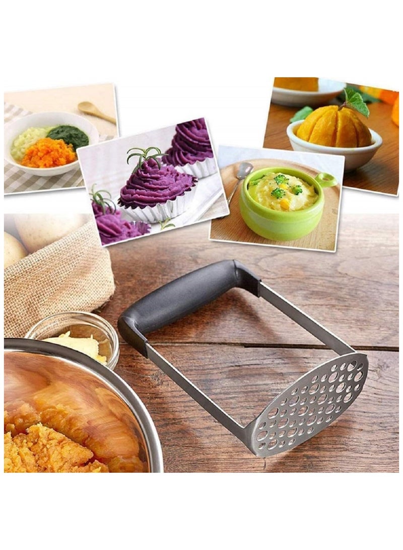 Zuleen 1pcs Potato Masher, Stainless Steel Premium Hand-Mashed Machine, purees Baby Food, Fruit And Vegetable Smasher, with Wide Ergonomic Horizontal Handle Fine-Grid Plate