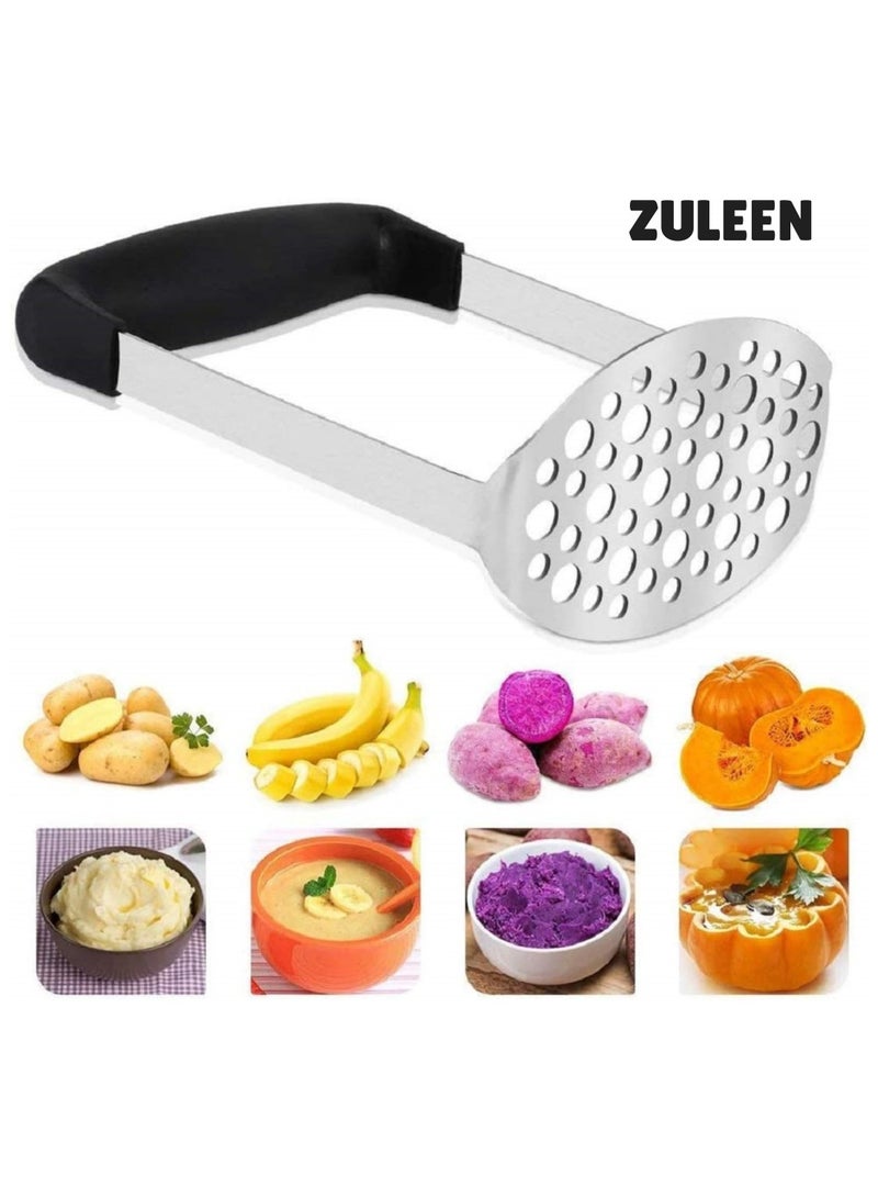 Zuleen 1pcs Potato Masher, Stainless Steel Premium Hand-Mashed Machine, purees Baby Food, Fruit And Vegetable Smasher, with Wide Ergonomic Horizontal Handle Fine-Grid Plate