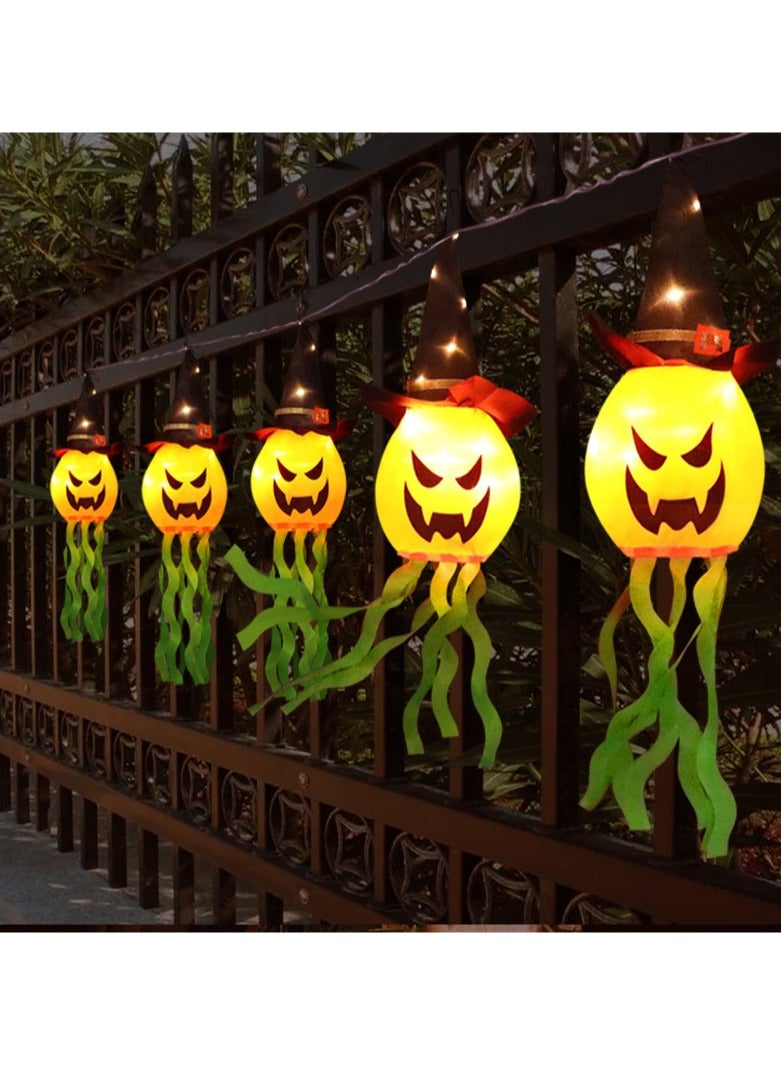 Festival Decorations Hanging Pumpkin with Witch Hats, 5 Pack Lighted Pumpkins Decor Indoor, Led Colorful String Lights Waterproof Battery for Home Porch Yard Garden Outside 5 Pcs(Pumpkin)