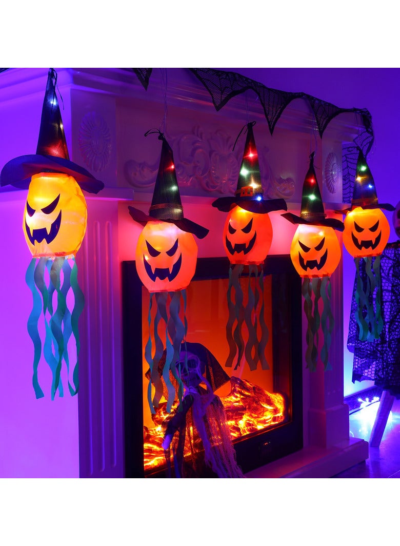 Festival Decorations Hanging Pumpkin with Witch Hats, 5 Pack Lighted Pumpkins Decor Indoor, Led Colorful String Lights Waterproof Battery for Home Porch Yard Garden Outside 5 Pcs(Pumpkin)