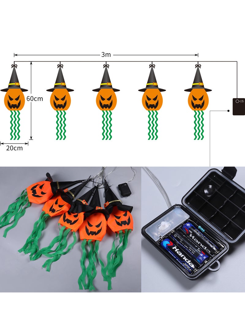 Festival Decorations Hanging Pumpkin with Witch Hats, 5 Pack Lighted Pumpkins Decor Indoor, Led Colorful String Lights Waterproof Battery for Home Porch Yard Garden Outside 5 Pcs(Pumpkin)