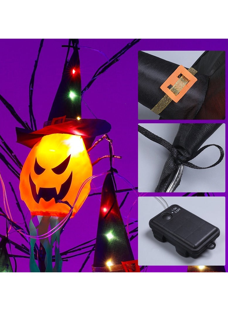 Festival Decorations Hanging Pumpkin with Witch Hats, 5 Pack Lighted Pumpkins Decor Indoor, Led Colorful String Lights Waterproof Battery for Home Porch Yard Garden Outside 5 Pcs(Pumpkin)