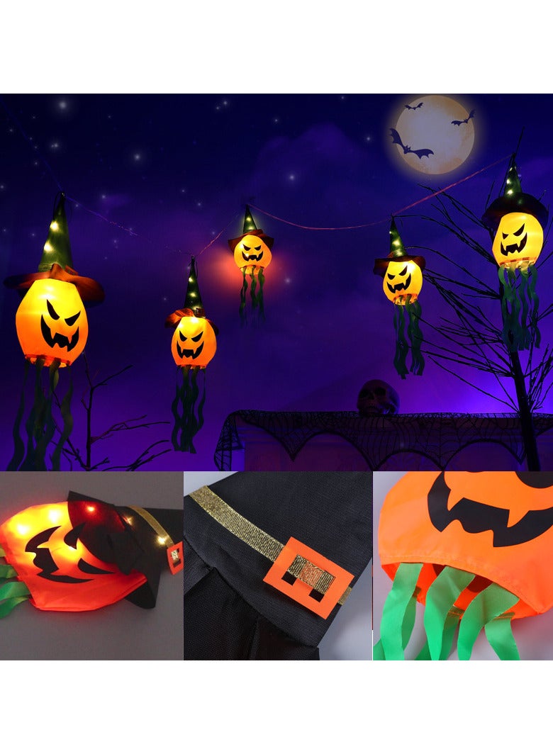 Festival Decorations Hanging Pumpkin with Witch Hats, 5 Pack Lighted Pumpkins Decor Indoor, Led Colorful String Lights Waterproof Battery for Home Porch Yard Garden Outside 5 Pcs(Pumpkin)