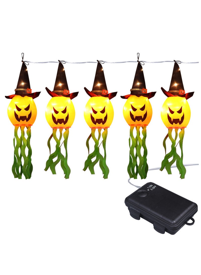 Festival Decorations Hanging Pumpkin with Witch Hats, 5 Pack Lighted Pumpkins Decor Indoor, Led Colorful String Lights Waterproof Battery for Home Porch Yard Garden Outside 5 Pcs(Pumpkin)