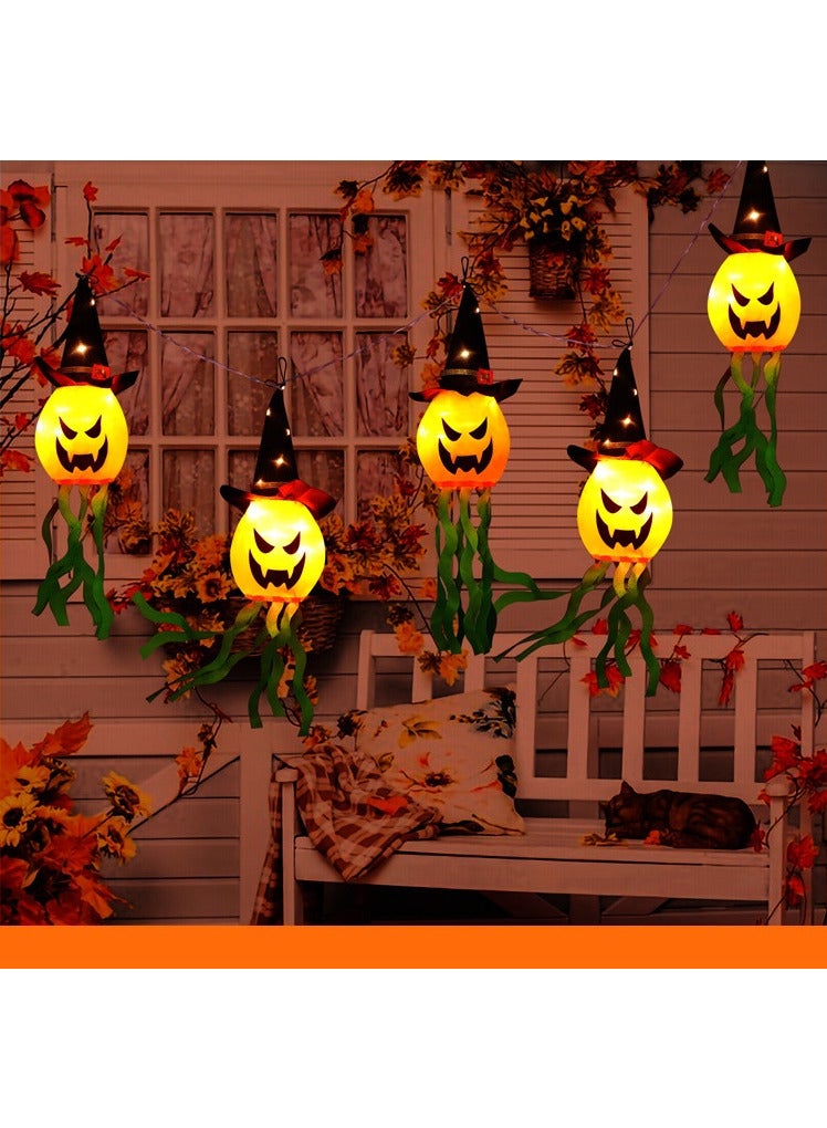 Festival Decorations Hanging Pumpkin with Witch Hats, 5 Pack Lighted Pumpkins Decor Indoor, Led Colorful String Lights Waterproof Battery for Home Porch Yard Garden Outside 5 Pcs(Pumpkin)