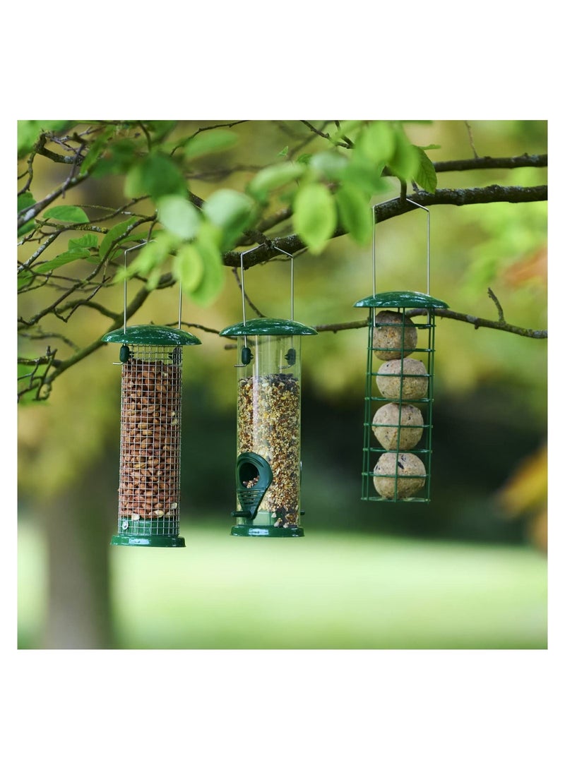 SYOSI 3Pack Metal Bird Feeder, Squirrel-Proof Hanging Bird Feeder Station for Garden, Backyard, Lawn Set of Tube, Dense Mesh, Coarse Mesh Wild Bird Feeders for Nuts, Seeds, Fat Balls