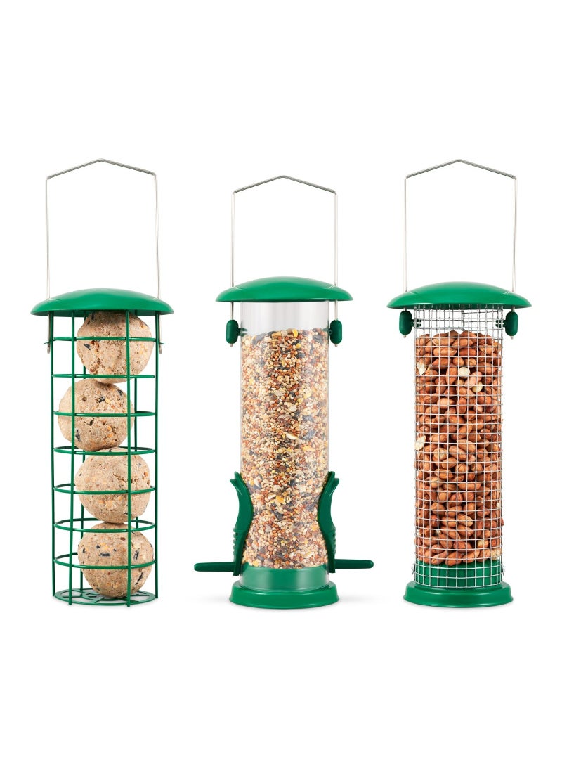 SYOSI 3Pack Metal Bird Feeder, Squirrel-Proof Hanging Bird Feeder Station for Garden, Backyard, Lawn Set of Tube, Dense Mesh, Coarse Mesh Wild Bird Feeders for Nuts, Seeds, Fat Balls