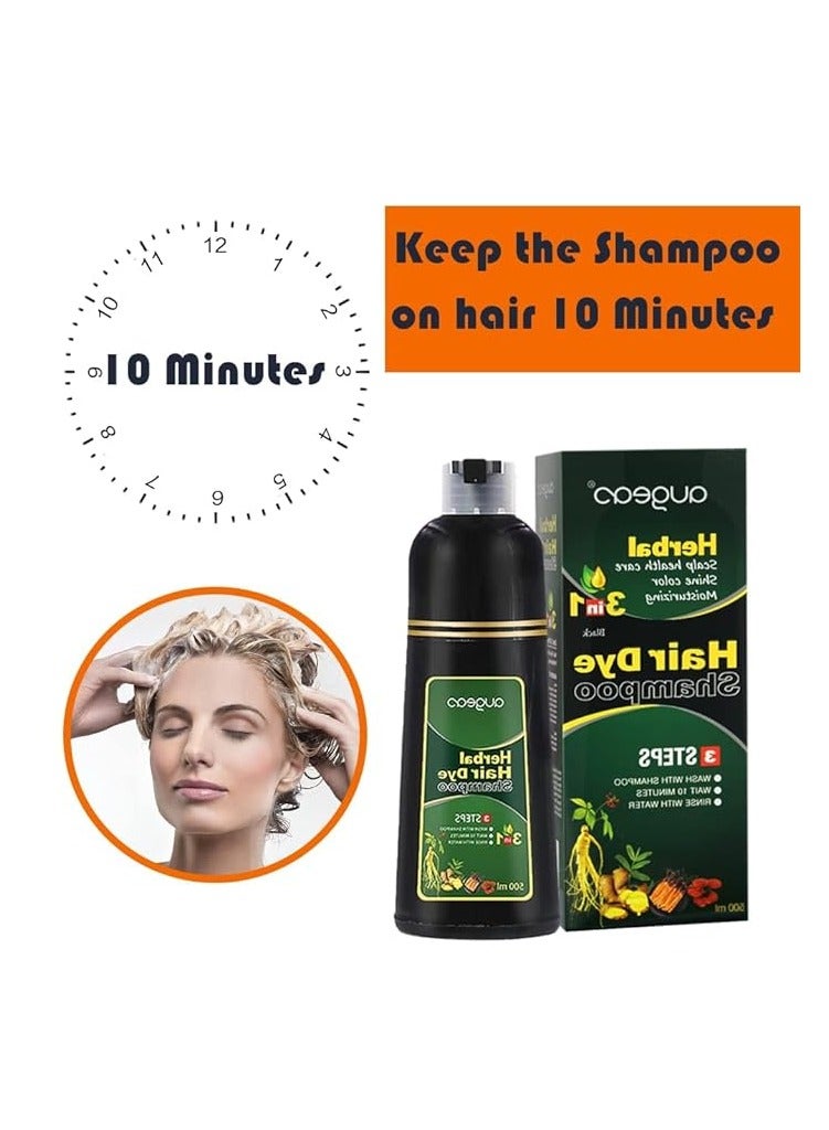 500ml Black Hair Dye Shampoo,3-In-1 Herbal Black Hair Shampoo Natural Covers Gray Hair in 10 Minutes Hair Dye Shampoo(Black)