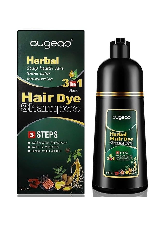 500ml Black Hair Dye Shampoo,3-In-1 Herbal Black Hair Shampoo Natural Covers Gray Hair in 10 Minutes Hair Dye Shampoo(Black)