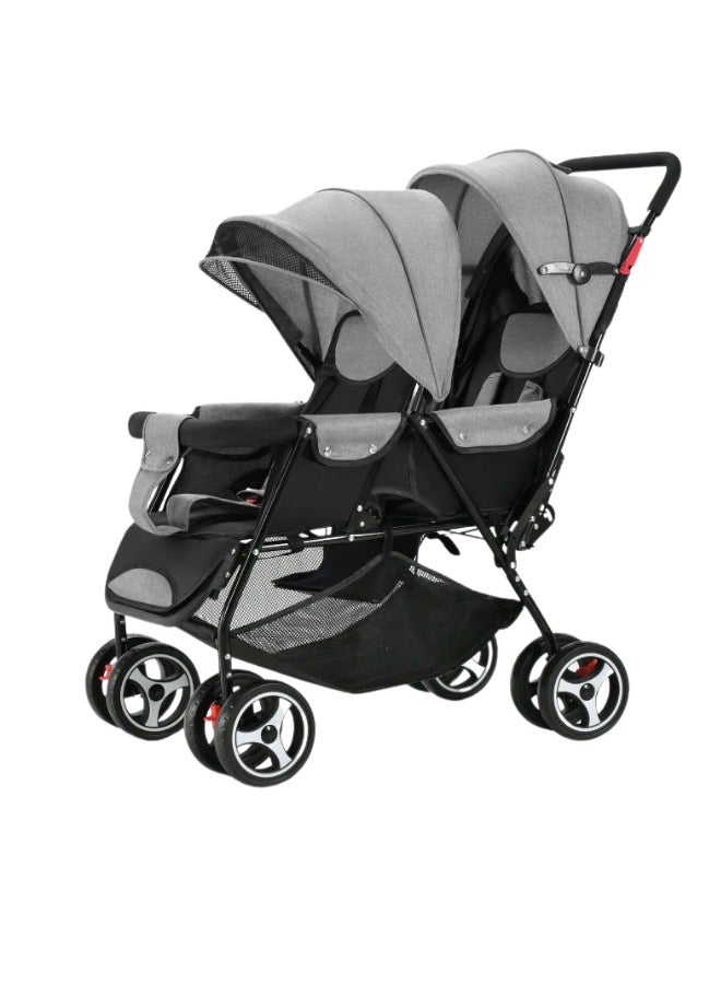 turtees Baby Twin Stroller – Easy-Fold Tandem Baby Trolley – Double Stroller for Infant & Toddler – Reclining Pushchair, Adjustable Canopy, 5-Point Harness – 0m+, Up to 15kg