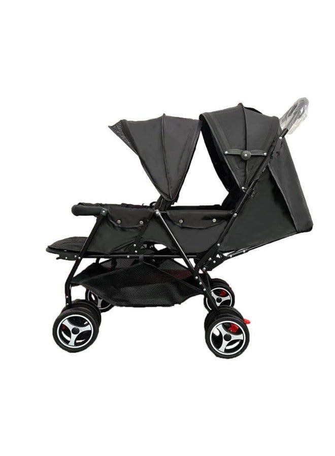 turtees Baby Twin Stroller – Easy-Fold Tandem Baby Trolley – Double Stroller for Infant & Toddler – Reclining Pushchair, Adjustable Canopy, 5-Point Harness – 0m+, Up to 15kg