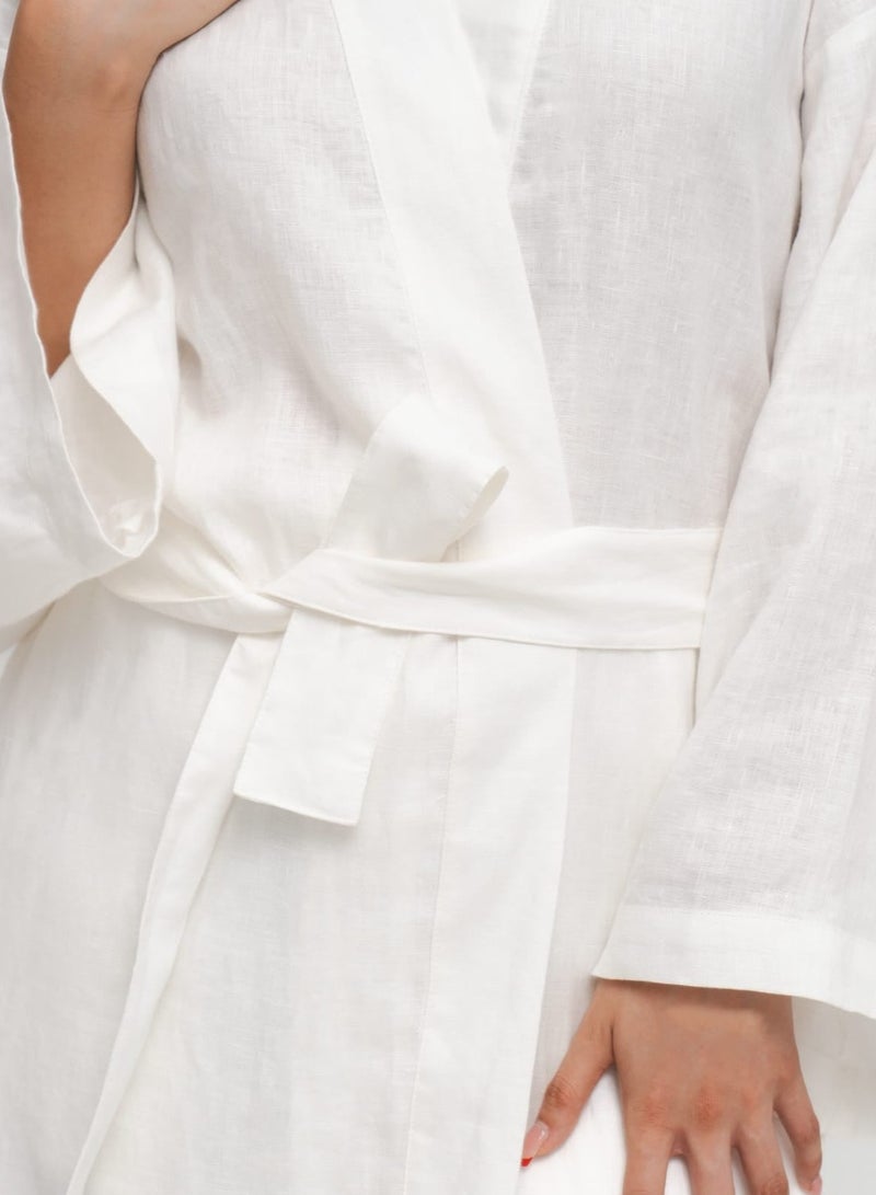 Reese, Italian Linen Kimono Midcalf Jacket in White