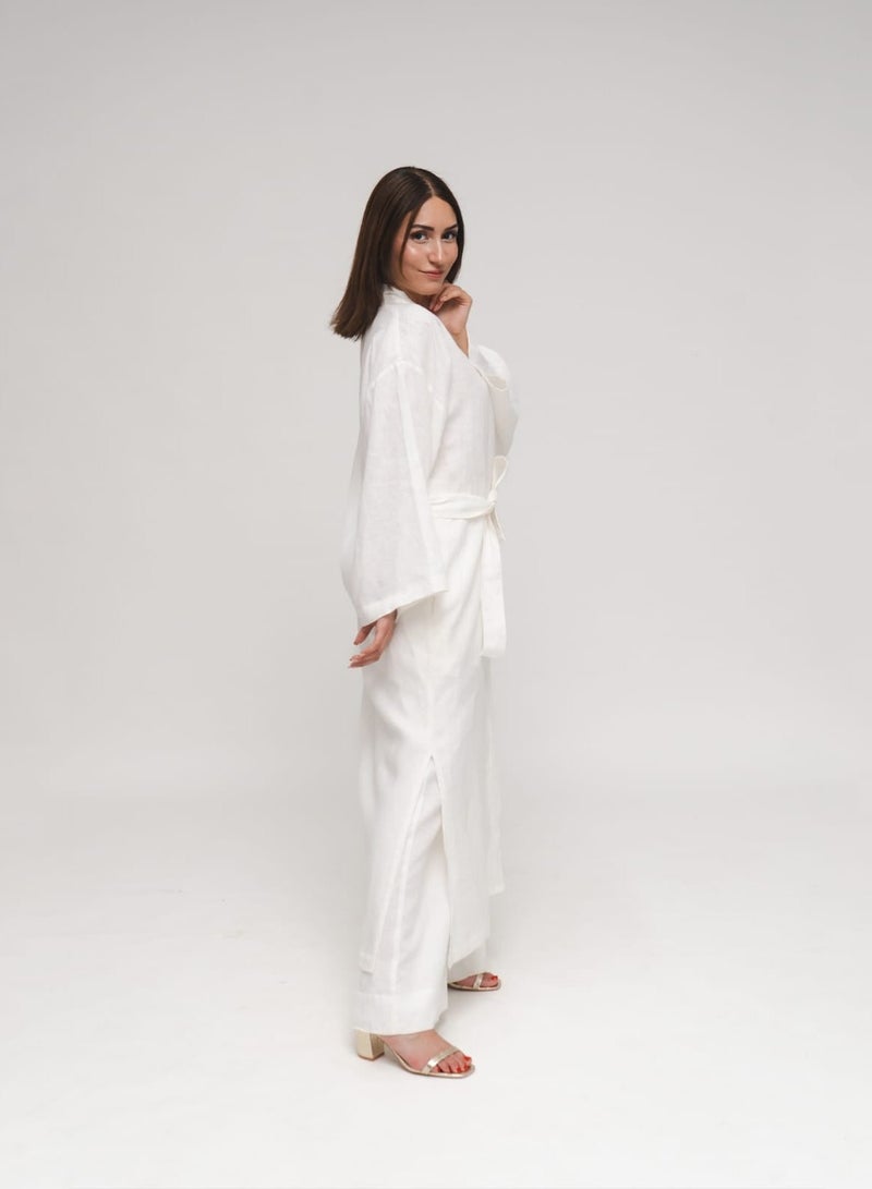 Reese, Italian Linen Kimono Midcalf Jacket in White