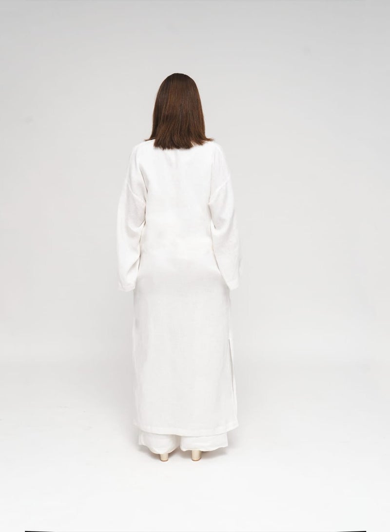 Reese, Italian Linen Kimono Midcalf Jacket in White