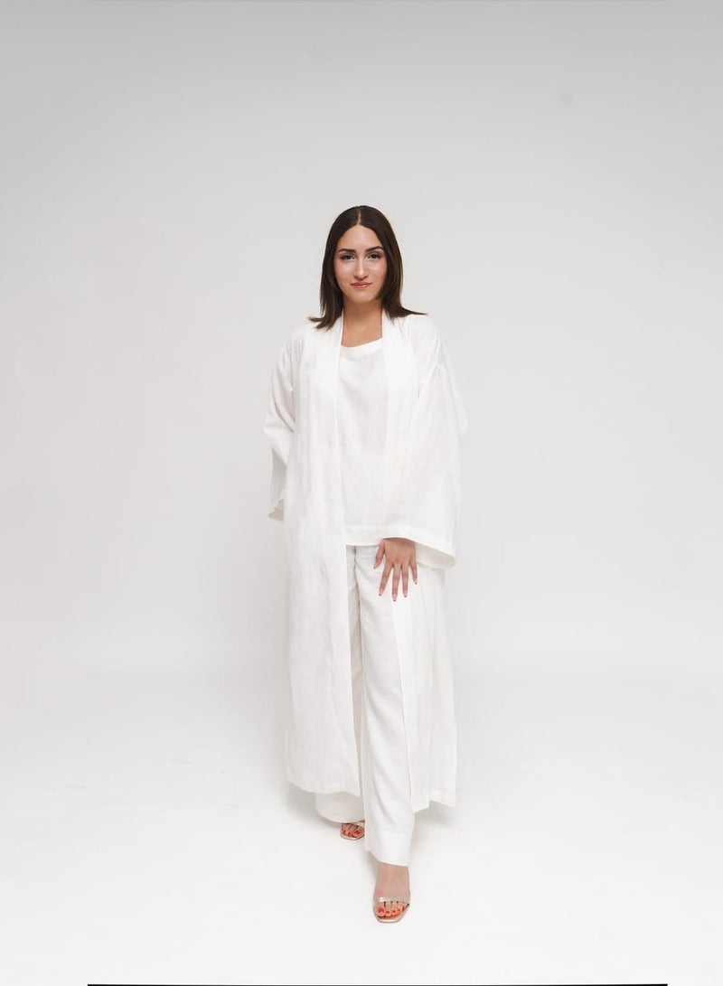 Reese, Italian Linen Kimono Midcalf Jacket in White