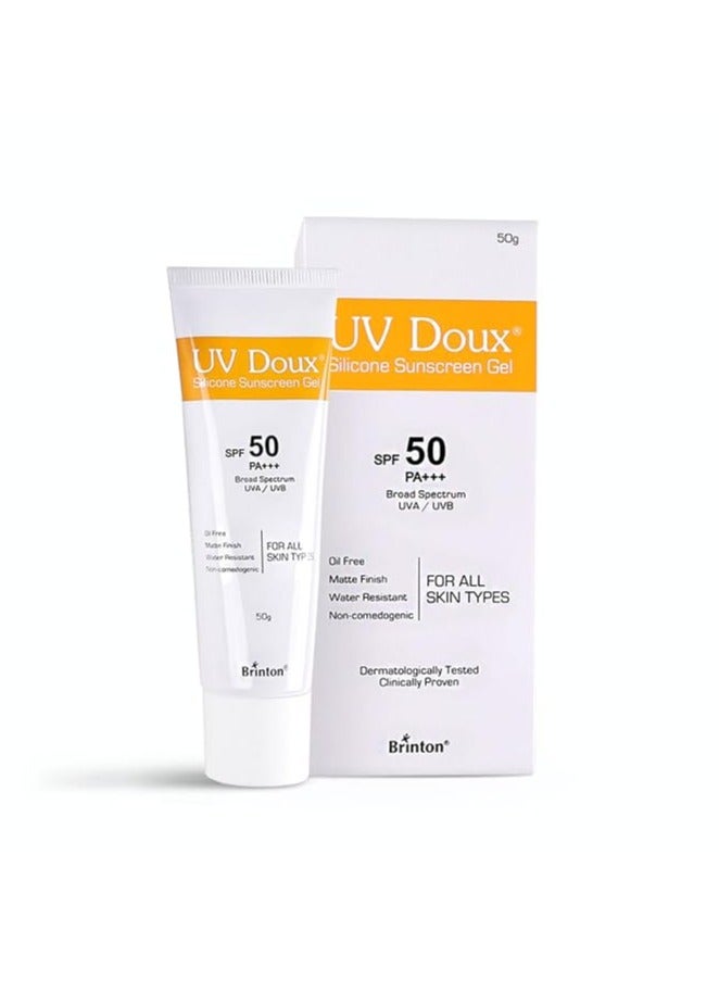 Brinton UV doux Face & Body Sunscreen gel with SPF 50 PA+++ | Clinically Proven| Matte Finish and Oil Free Formula| Water Resistant, Non Comedogenic| Protection against UVA/UVB Rays 50g