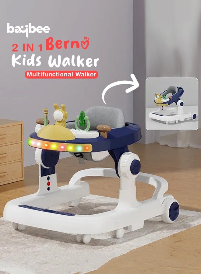 2 in 1 Baby Walker for Kids, Baby Push Walker with 3 Adjustable Height, Speed Adjustable, Foldable Kids Walker with Light, Tray & Musical Toddler Walker for Baby 6 to 24 Months Boy Girl Blue