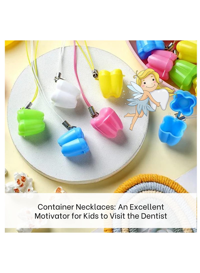 50 Colorful Tooth Holders for Kids Keepsake, Plastic Tooth Necklace and Cases for Lost Baby Teeth, Perfect for Storing Milk Teeth