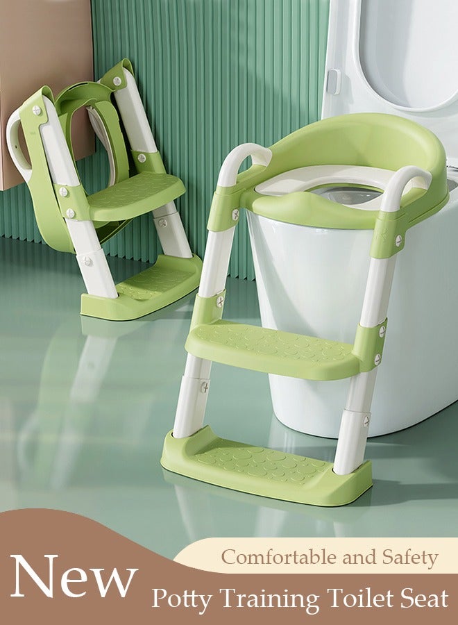 Kids' Potty Training Toilet Seat , Toddler Toilet Seat With Step Stool Ladder, Foldable Toddler Potty Seat For Toilet With Non-Slip Design, Adjustable Height For Baby Kids 2 To 5 Years Boys Girls Lemon Green Pvc