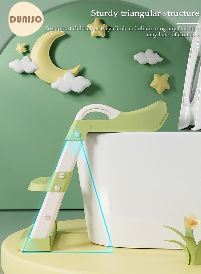 Kids' Potty Training Toilet Seat , Toddler Toilet Seat With Step Stool Ladder, Foldable Toddler Potty Seat For Toilet With Non-Slip Design, Adjustable Height For Baby Kids 2 To 5 Years Boys Girls Lemon Green Pvc