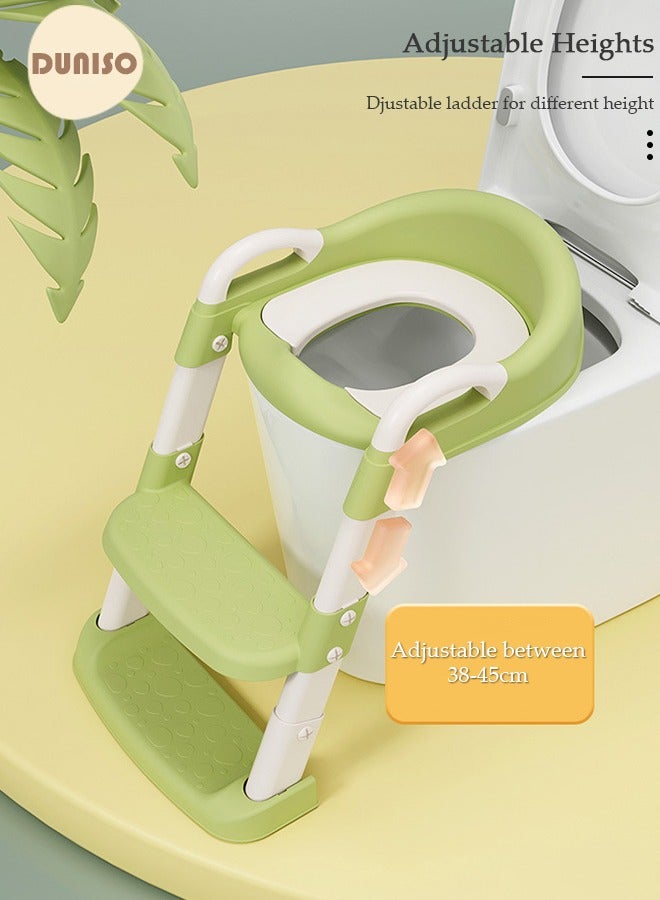 Kids' Potty Training Toilet Seat , Toddler Toilet Seat With Step Stool Ladder, Foldable Toddler Potty Seat For Toilet With Non-Slip Design, Adjustable Height For Baby Kids 2 To 5 Years Boys Girls Lemon Green Pvc